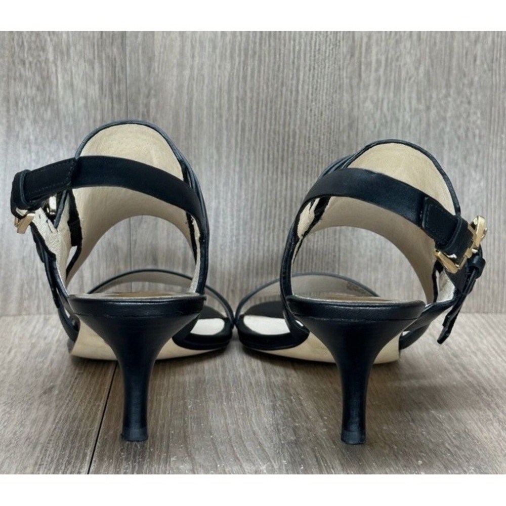 Michael Kors Sandals Sz 11 Melanie Gold Buckle Slingback Stiletto Leather Black - Picture 12 of 16